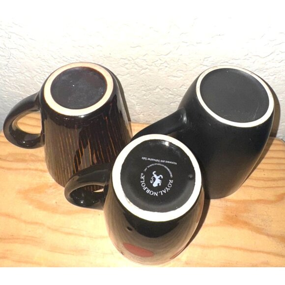 Set Of 3 Ceramic Mugs: Black With Red Dots Black Pinstripe Solid Black - Picture 7 of 11